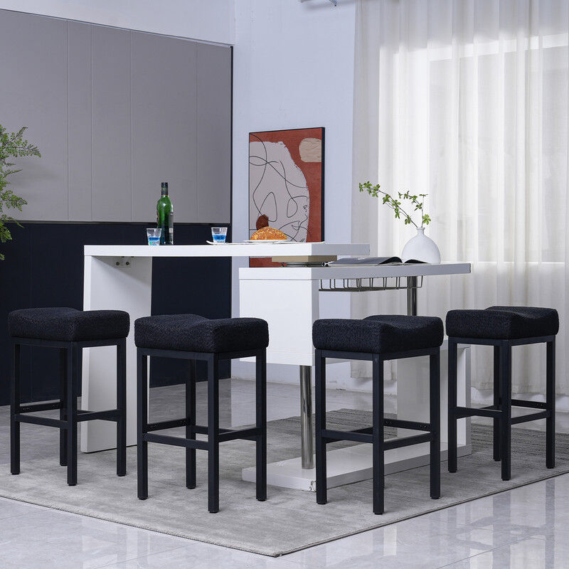 Tabourets de bar sans dossier tapissés Lot de 4 avec pieds en métal, noir - Dyhome