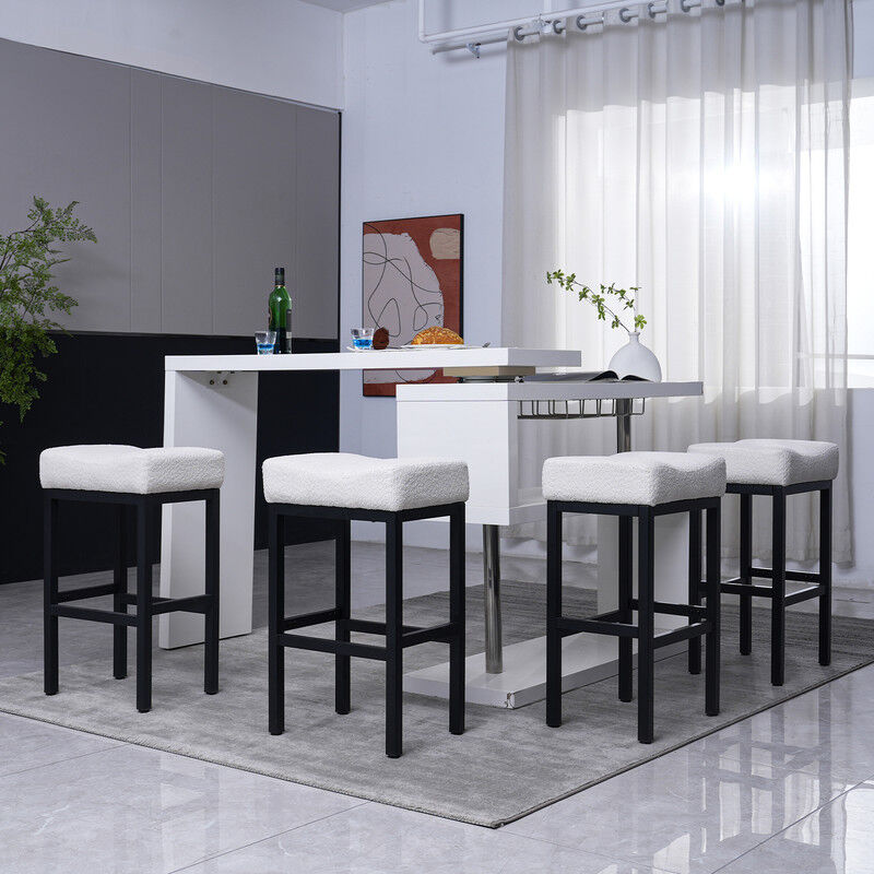 Tabourets de bar sans dossier tapissés Lot de 4 avec pieds en métal, blanc - Dyhome