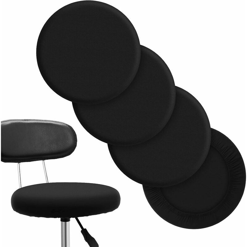Fitags - Tabouret de bar rond couvre tabouret lavable coussin housse élastique chaise de bar couvre pour chaise 14-17 pouces (noir, 4)
