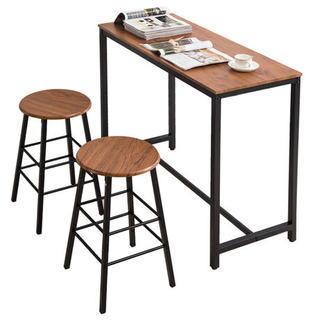 Tabouret de bar rond de table de bar simple de grain de bois de PVC (une table et deux tabourets)