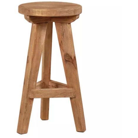Tabouret de bar rond H. 65 cm en bois massif pin recyclé - CHALET