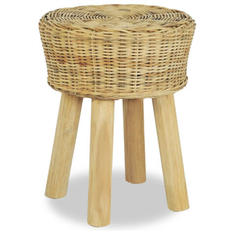 Vidaxl – Tabouret de bar en rotin naturel – Pieds en teck massif – Dimensions 35 x 45 cm – Confort optimal et facile à nettoyer