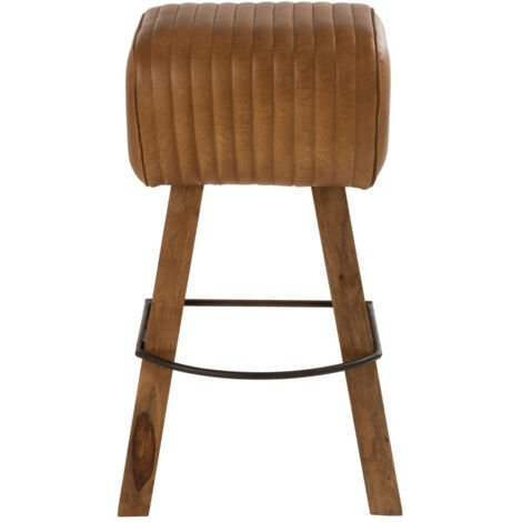 Tabouret de bar saut de cheval en bois et cuir - SAMIR