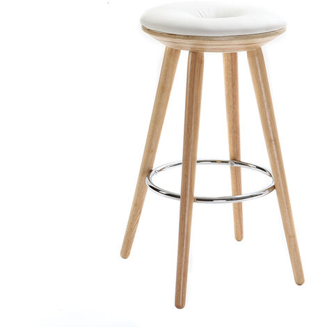 Tabouret de bar scandinave blanc et bois clair 65 cm NORDECO