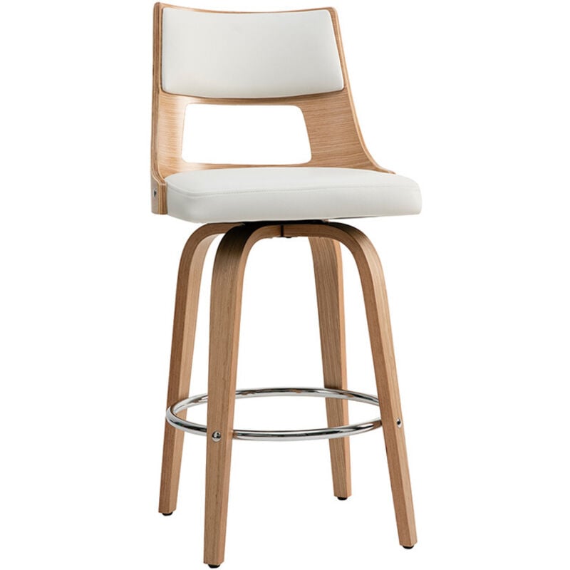Miliboo - Tabouret de bar scandinave pivotant blanc et bois clair garbo