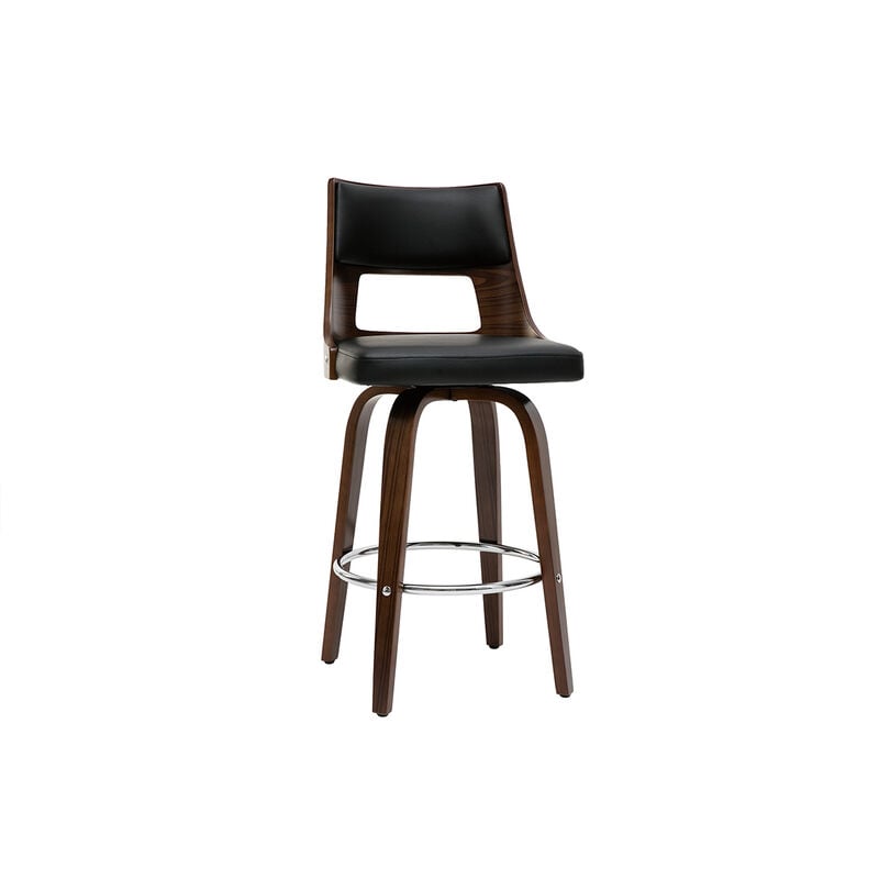 Miliboo - Tabouret de bar vintage pivotant noir et bois foncé garbo