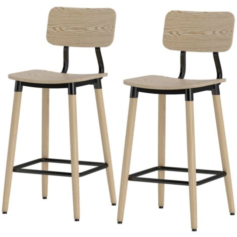 Tabouret de bar - Set 2 tabourets bar avec dossier - Repose-pieds, acier - Cuisine/salon/salle à manger