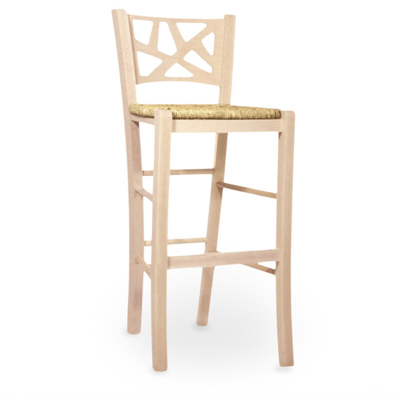 Tabouret de bar Sissy en bois brut à peindre, hauteur 73 cm, avec assise en paille Tabouret de bar Sissy en bois brut à peindre, hauteur 73 cm, avec assise en paille