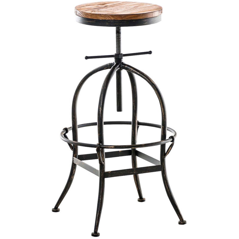 CLP - Excellente facture tabouret industriel équipé de repose-pieds et de siège en bois