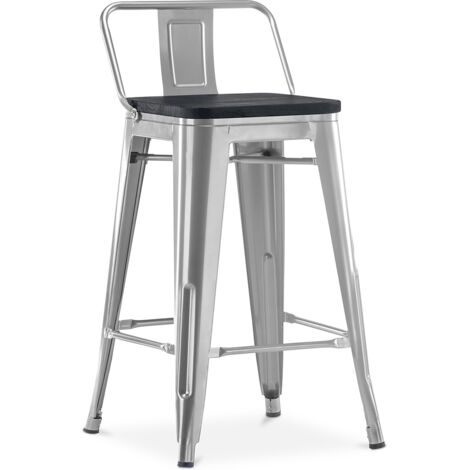 Tabouret de bar style Stylix avec petit dossier - 61 cm - Métal et bois foncé Acier