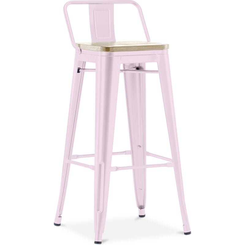 Privatefloor - Tabouret de bar avec dossier - design industriel - 76 cm - Stylix Rose pâle