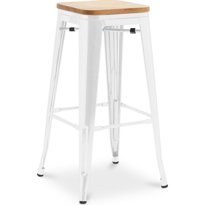 Privatefloor - Tabouret de bar - Design industriel - Bois et acier - 76cm - Nouvelle édition - Stylix Blanc Privatefloor - Tabouret de bar - Design industriel - Bois et acier - 76cm - Nouvelle édition - Stylix Blanc