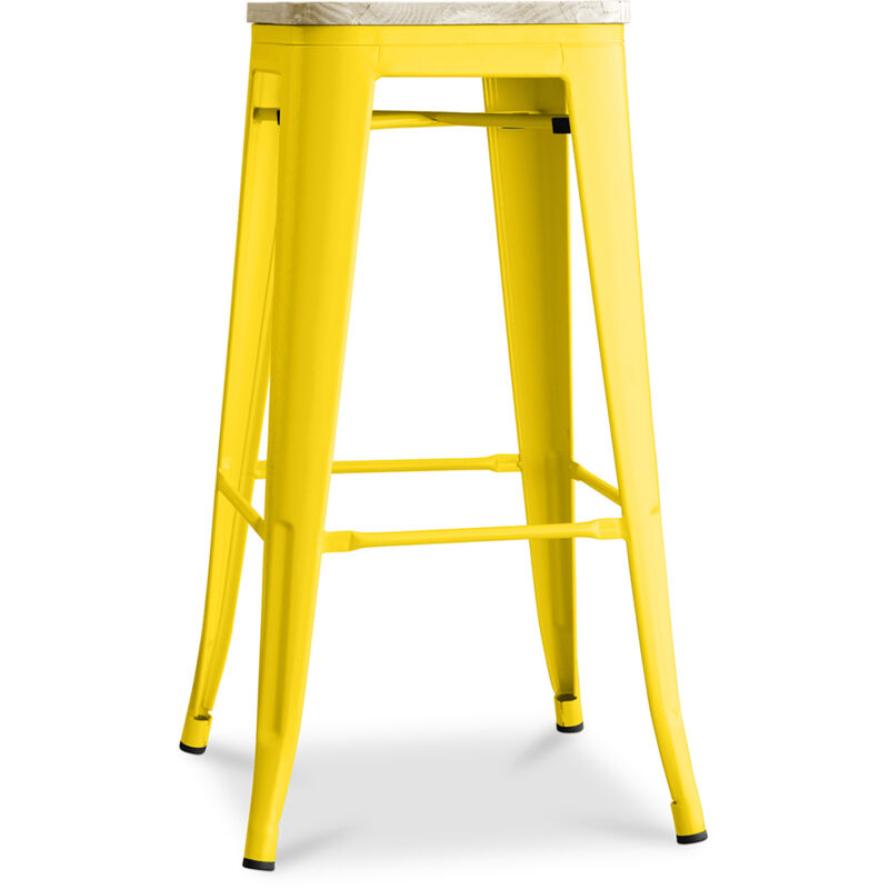 Privatefloor - Tabouret de bar - Design industriel - Bois et acier - 76cm - Nouvelle édition - Stylix Jaune