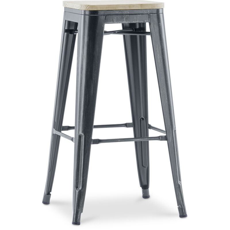 Privatefloor - Tabouret de bar - Design industriel - Bois et acier - 76cm - Nouvelle édition - Stylix Industriel