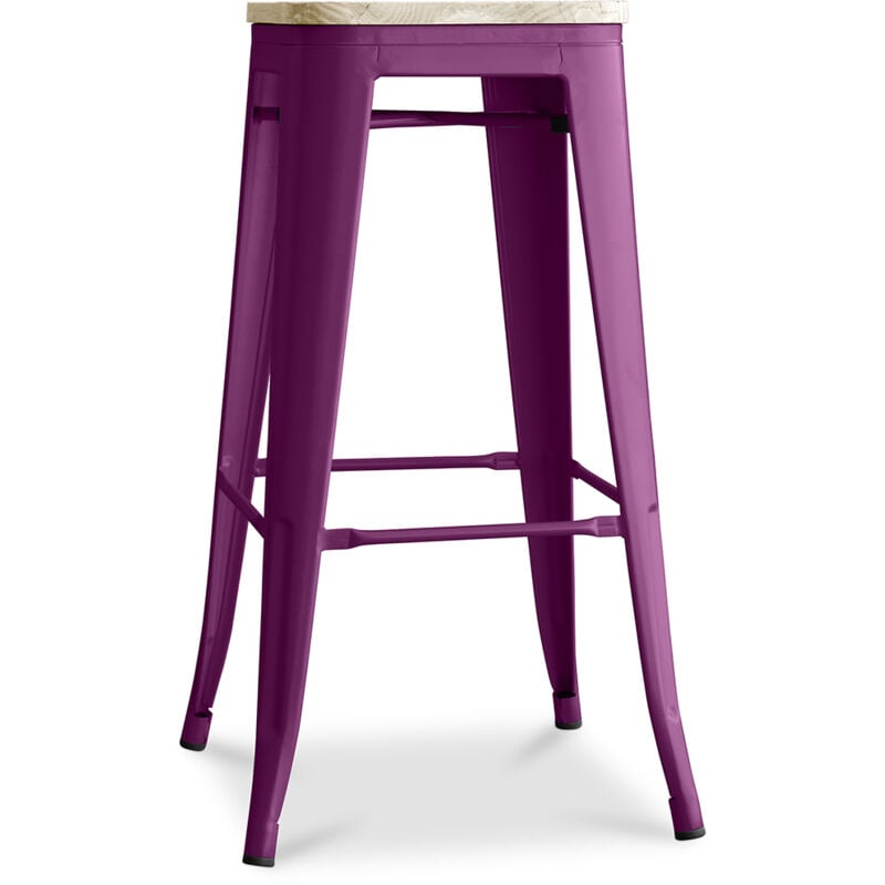 Privatefloor - Tabouret de bar - Design industriel - Bois et acier - 76cm - Nouvelle édition - Stylix Violet