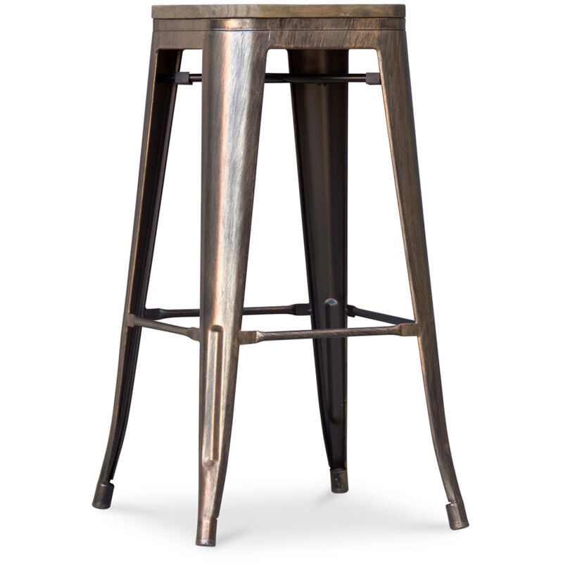 Privatefloor - Tabouret de bar - Design industriel - Bois et acier - 76 cm - New Edition- Stylix Bronze métallisé