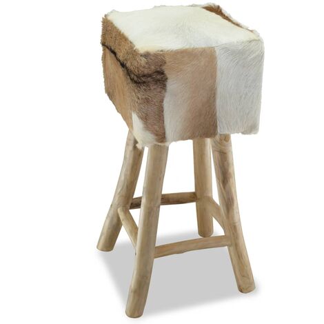 Tabouret de bar Tabouret Haut Chaise de Bar Siège de cuisine Cuir véritable et bois de teck solide HAV2628