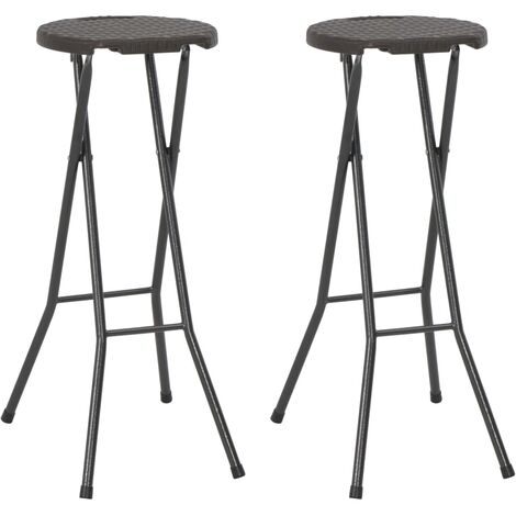 Tabouret de bar  Tabouret Haut  Chaise de Bar  Siège de cuisine pliable 2 pcs PEHD et acier Marron Aspect rotin HAV6252