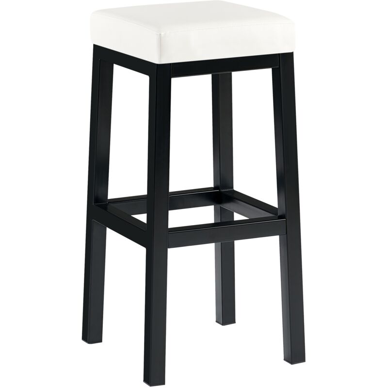 Tabouret de bar Taylor hauteur d'assise 83 cm piètement métal noir Blanc Similicuir