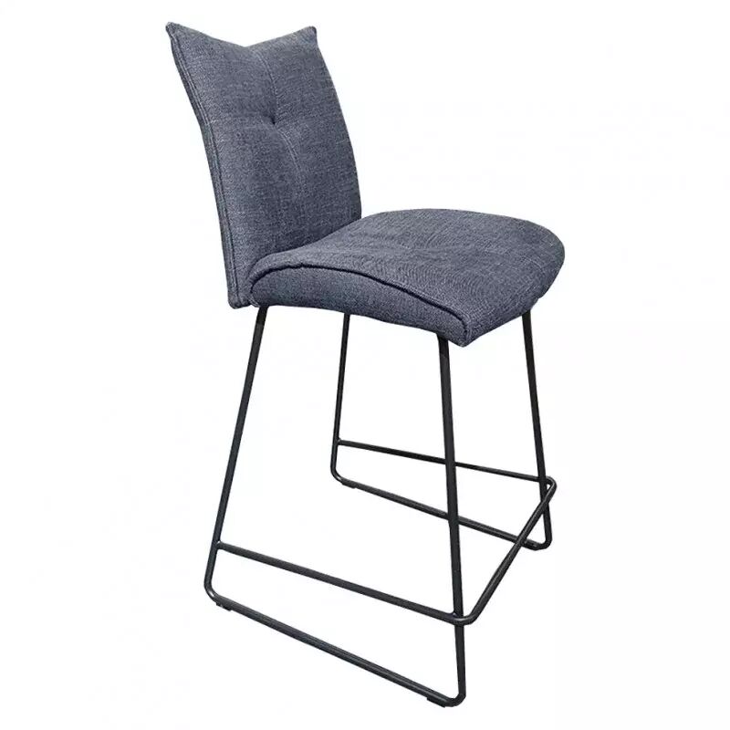 Chaise de bar en tissu gris avec piètement en métal noir mat - lucky