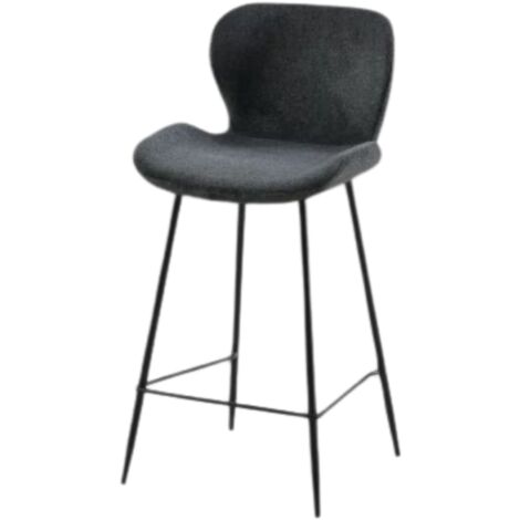Tabouret de bar tissu gris pieds métal noir