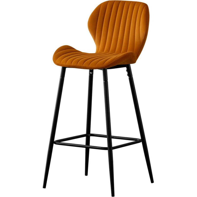 Les Tendances - Lot de 4 Tabouret de bar prado velours Orange