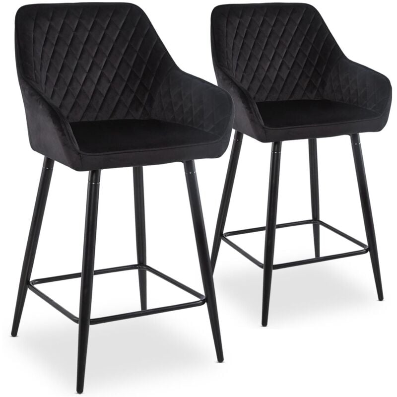 Lot de 2 chaises de bar Veronika Velours Noir