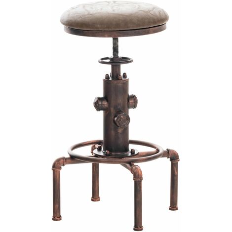 Tabouret de bar vintage style industriel hauteur réglable similicuir marron et métal bronze - marron