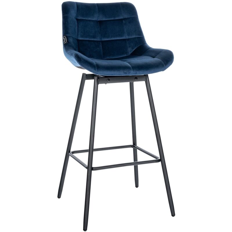 CLP – Tabouret de bar pivotant bleu velours – Hauteur d'assise 77 cm – Dossier rembourré – Piètement stable à quatre pieds
