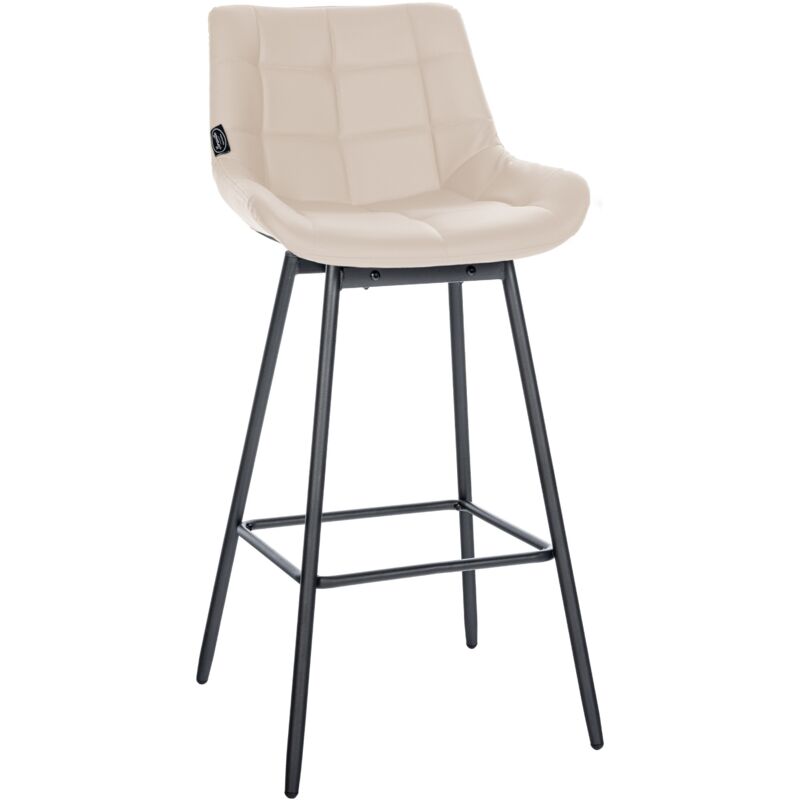 CLP – Tabouret de bar pivotant crème en similicuir – Hauteur d'assise 77 cm – Dossier rembourré – Piètement métal noir stable