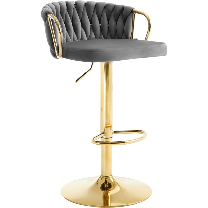 Tabouret de Bar Woltu Tabouret Pivotant à 360°, Hauteur Réglable, Velours + Métal, Gris foncé
