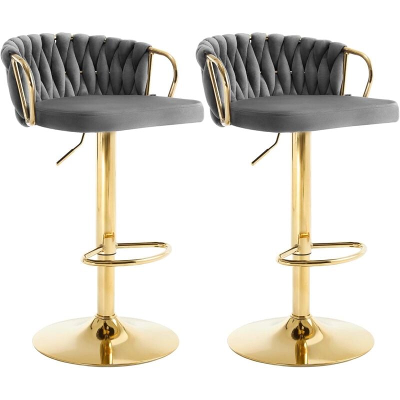 Lot de 2 Tabourets de Bar Woltu Tabourets Pivotant à 360°, Hauteur Réglable, Velours + Métal, Gris foncé