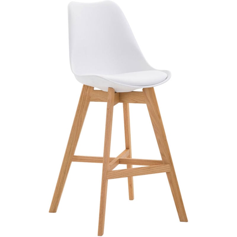Tabouret de bar x1 avec coque en plastique blanc pieds en bois design scandinave 100004620