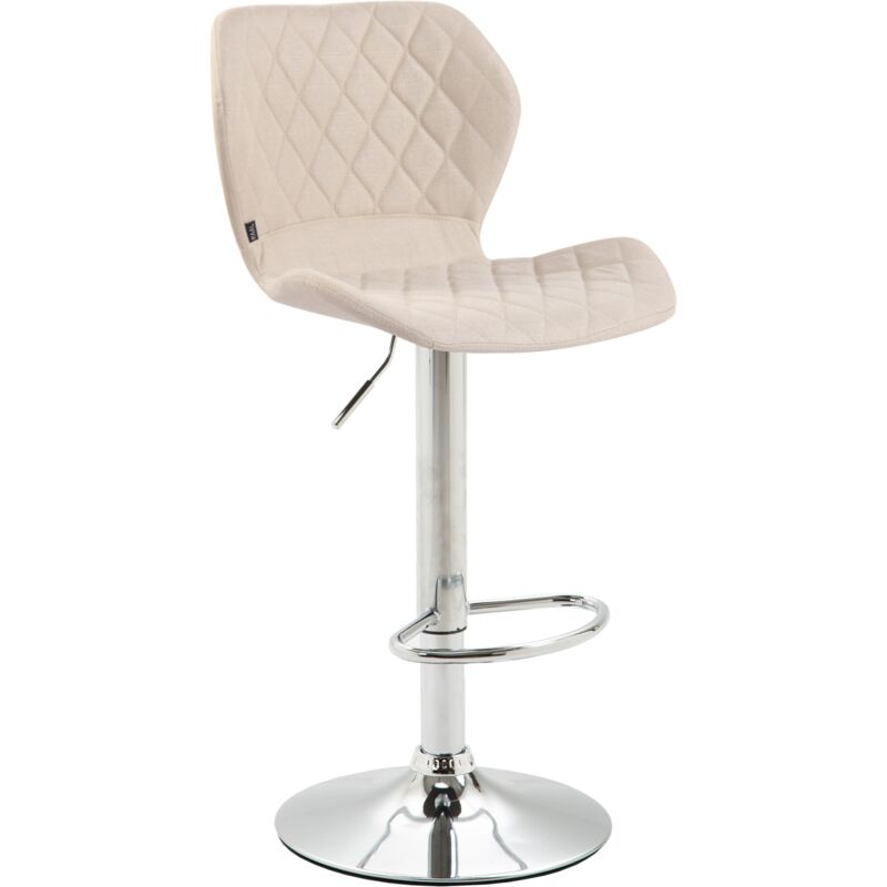Tabouret de bar x1 avec coutures décoratives en forme de losanges en tissu crème et métal chromé 100004658