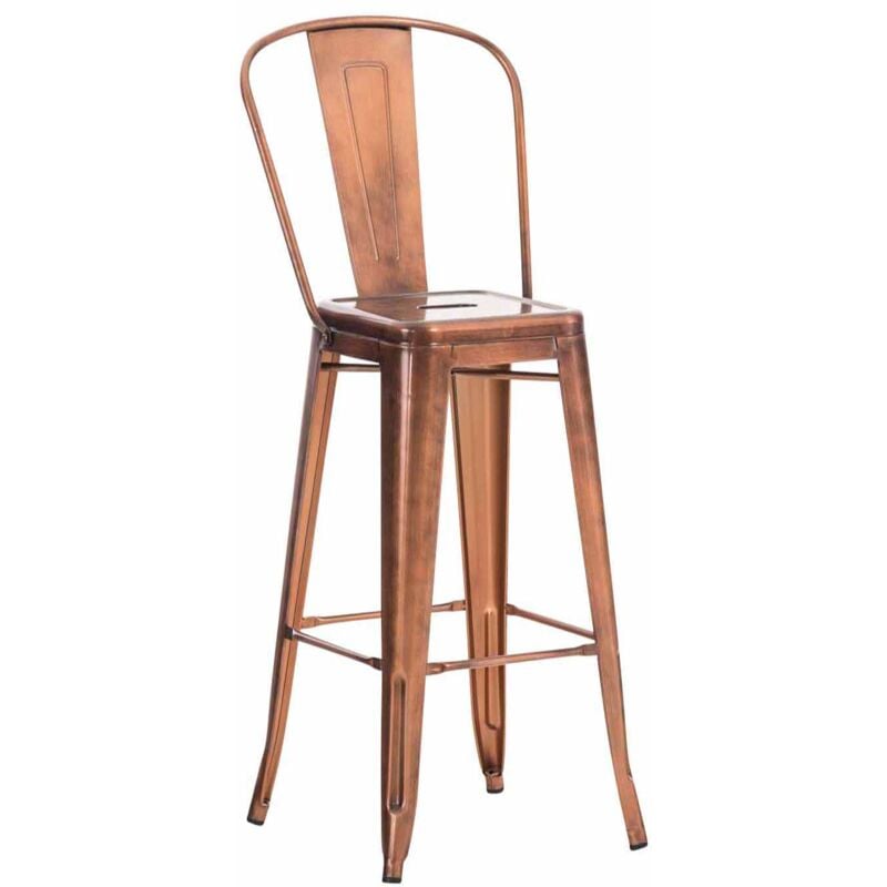 Tabouret de bar x1 avec repose-pied et dossier design industriel en métal couleur cuivre empilable 100004528