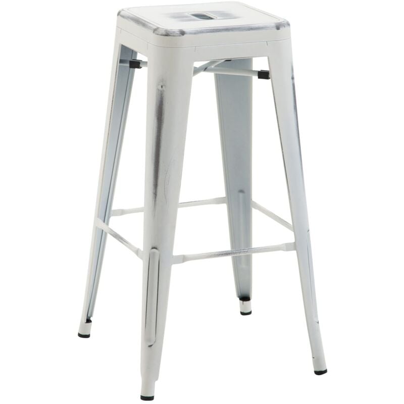 Décoshop26 - Tabouret de bar x1 avec repose-pieds design industriel en métal thermolaqué blanc vieilli 100005006