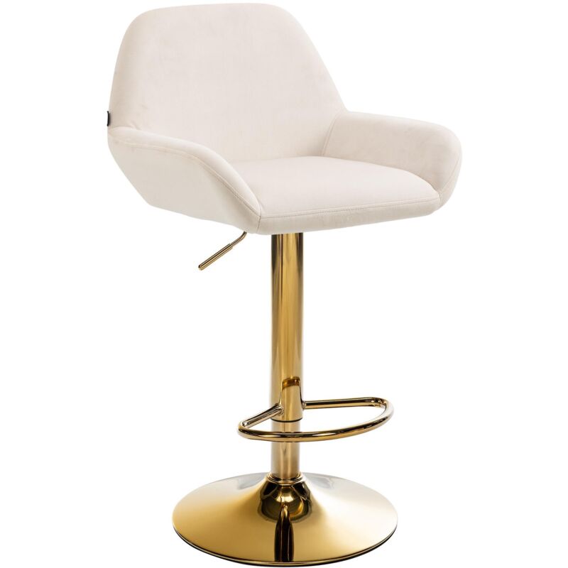 Tabouret de bar x1 avec repose-pieds et dossier bas desig moderne assise en velours crème cadre métal doré 100006494