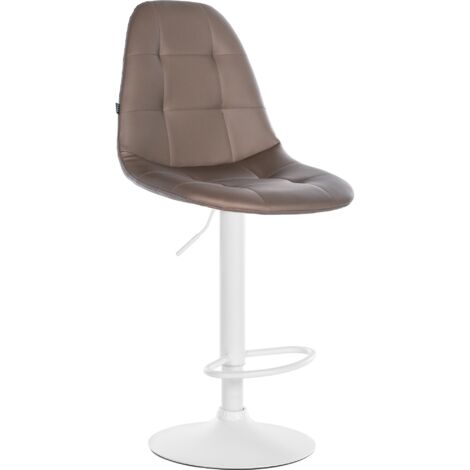 Tabouret de bar x1 avec repose-pieds hauteur réglable pivotant assise en PVC marron cadre métallique blanc 100004829