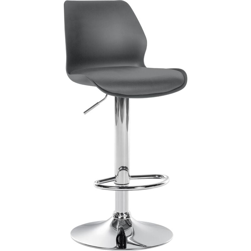Décoshop26 - Tabouret de bar x1 avec repose-pieds hauteur réglable pivotant en pvc et plastique gris et métal 100004905