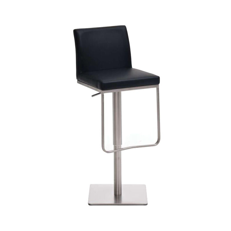 Tabouret de bar x1 avec repose-pieds plaque de base carrée en acier inoxydable assise en pvc noir 100005308