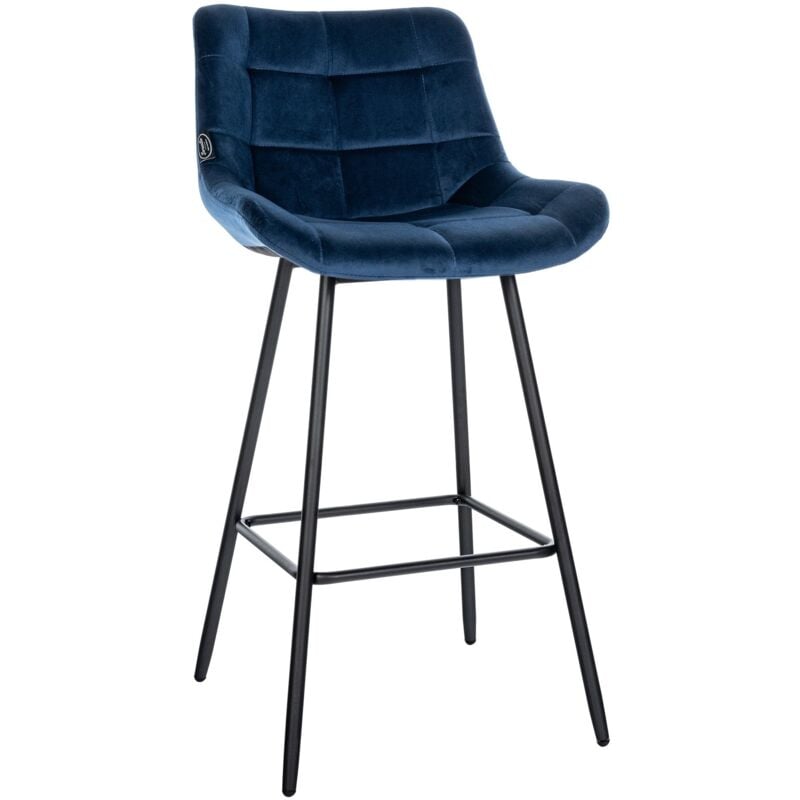 Tabouret de bar x1 avec repose-pieds revêtement en velours bleu piètement à quatre pieds en métal noir 100005462