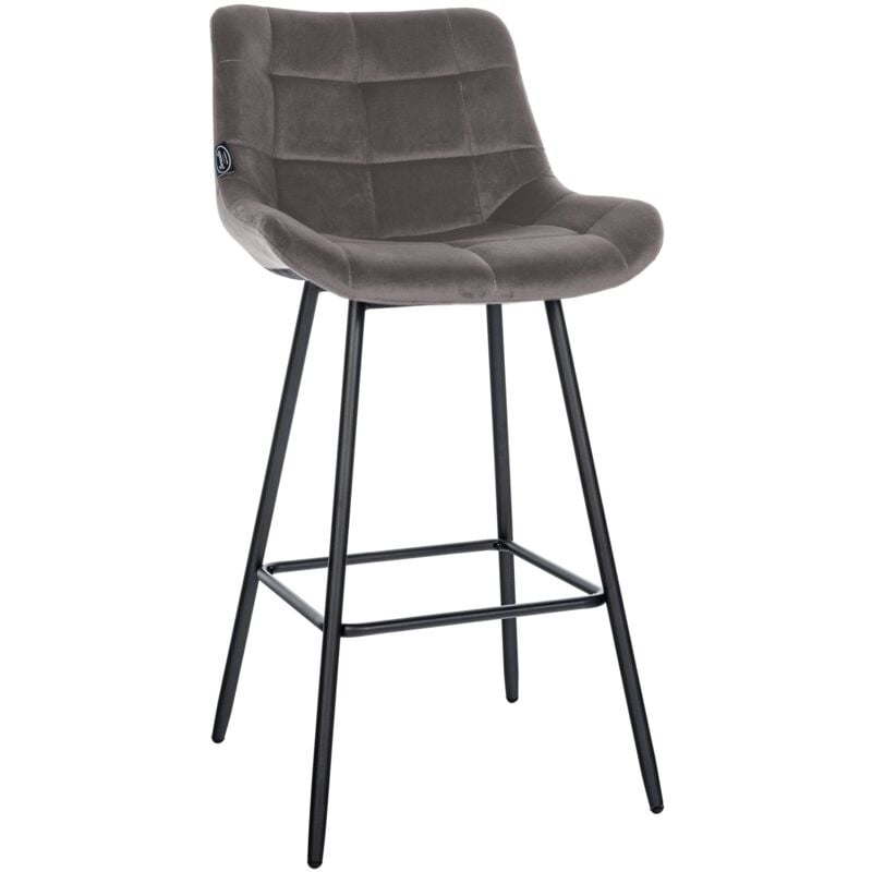 Tabouret de bar x1 avec repose-pieds revêtement en velours gris piètement à quatre pieds en métal noir 100005463