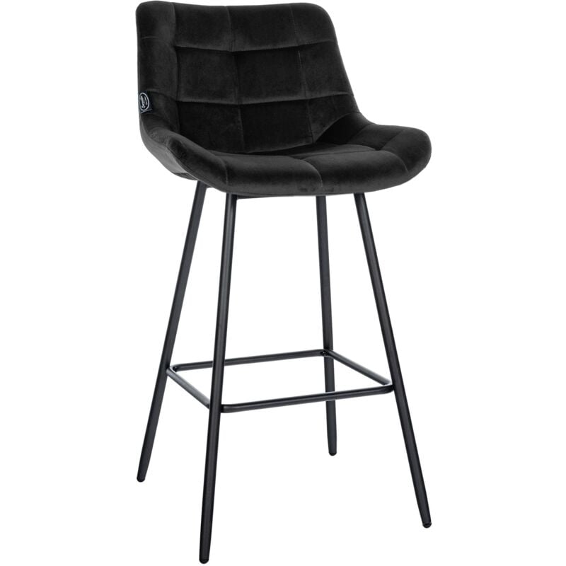 Tabouret de bar x1 avec repose-pieds revêtement en velours noir piètement à quatre pieds en métal noir 100005466