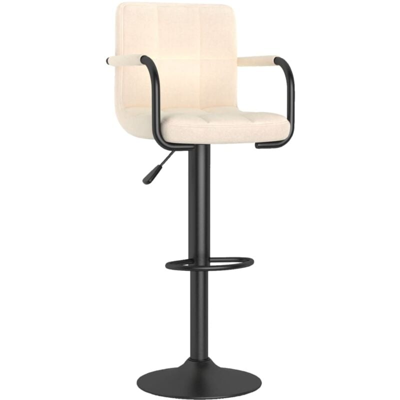 Décoshop26 - Tabouret de bar x1 chaise haute avec dossier et accoudoirs en tissu crème cadre en acier DEC029467