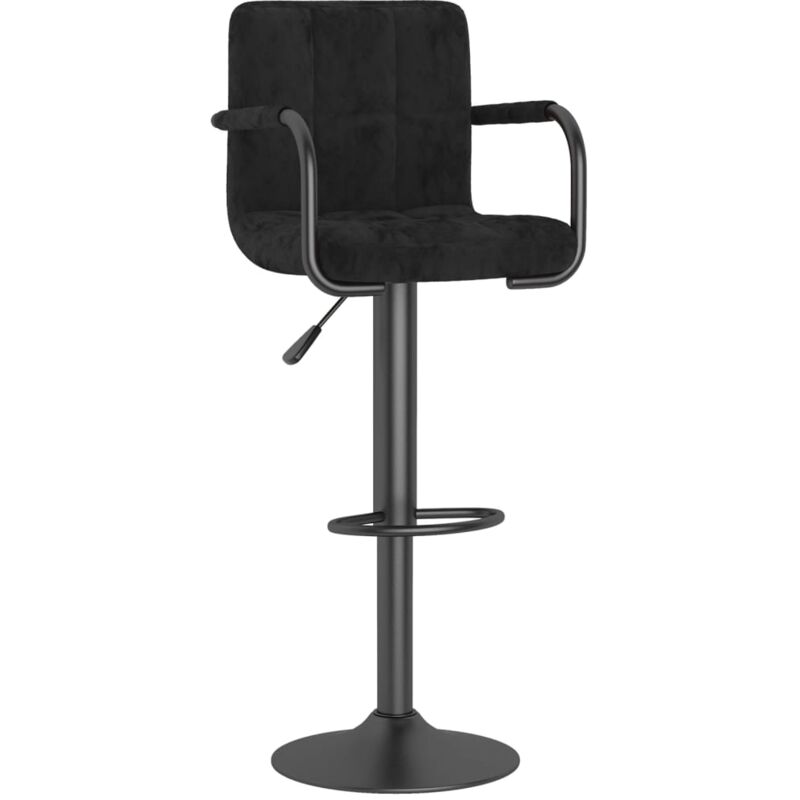 Tabouret de bar x1 chaise haute avec dossier et accoudoirs en velours noir cadre en acier noir DEC029536