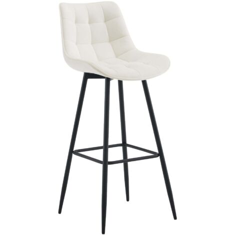 Tabouret de bar x1 coutures décoratives carrées avec repose-pieds en velours crème quatre pieds en métal 100005911