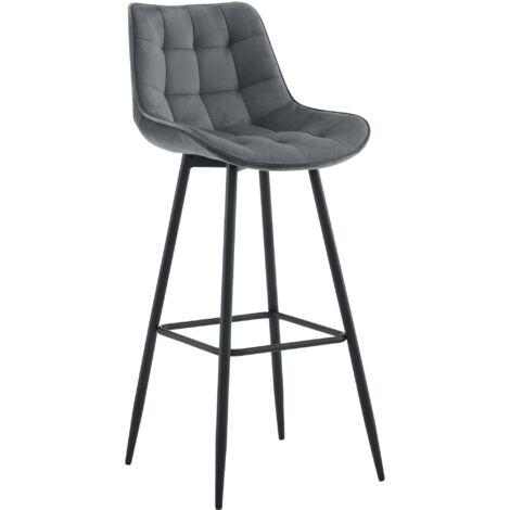 Tabouret de bar x1 coutures décoratives carrées avec repose-pieds en velours gris foncé quatre pieds en métal 100005864