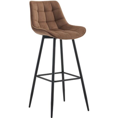 Tabouret de bar x1 coutures décoratives carrées avec repose-pieds en velours marron quatre pieds en métal 100006513