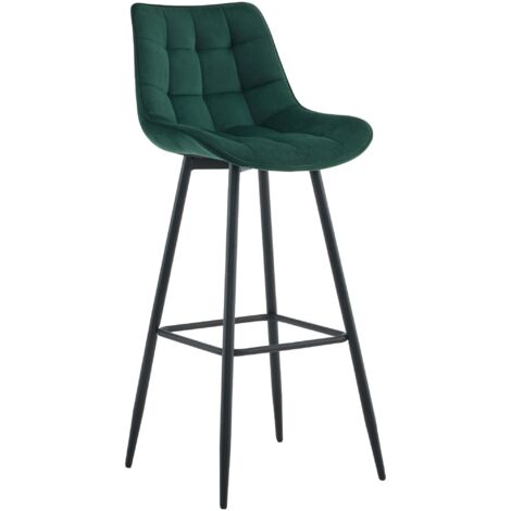Tabouret de bar x1 coutures décoratives carrées avec repose-pieds en velours vert quatre pieds en métal 100006878