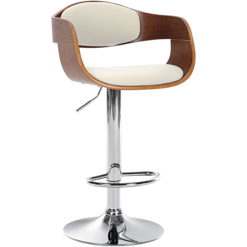 Décoshop26 - Tabouret de bar x1 design scandinave en pvc blanc et structure en bois couleur noyer 100005043